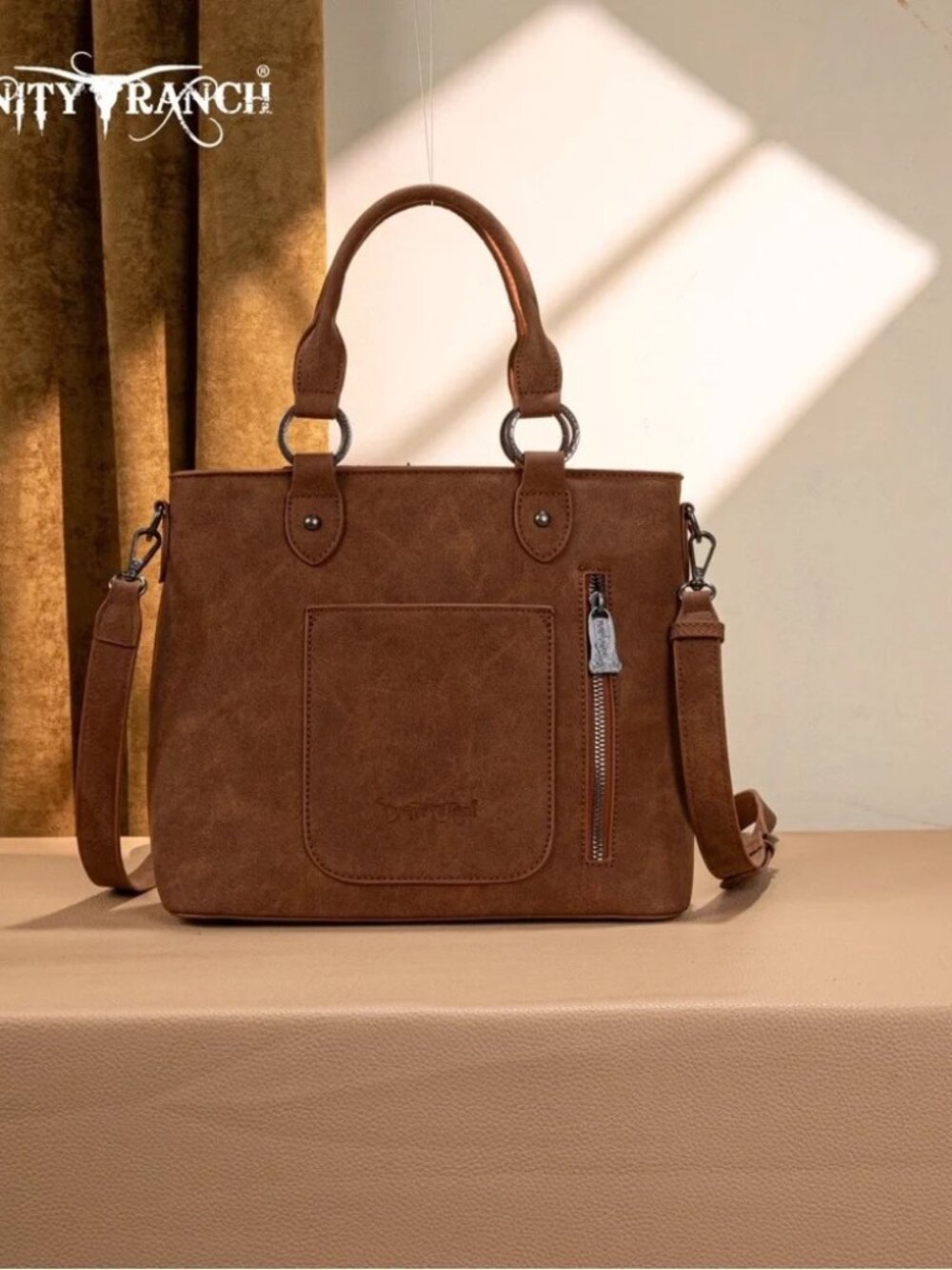 Trinity Ranch Floral Tooled Fringe Tote/Crossbody Brown NWT - Picture 3 of 5